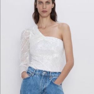 Zara SEQUINNED ASYMMETRICAL TOP
